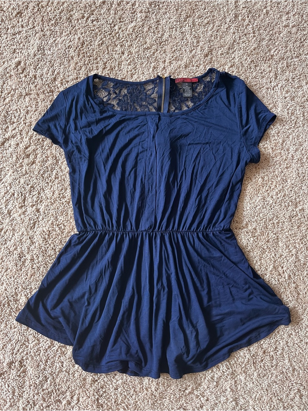 BKE Navy Lace-Back Peplum Top